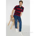 Mens casual benang pewarna garis -garis lengan pendek polo